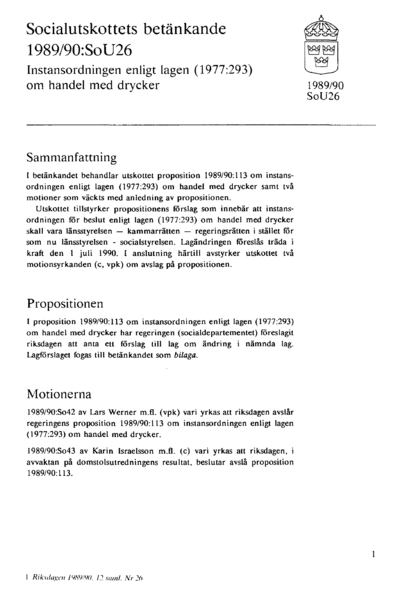 Omslaget till bet. 1989/90:SoU26