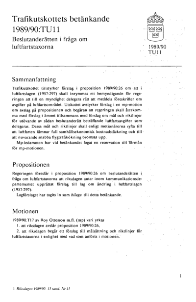 Omslaget till bet. 1989/90:TU11
