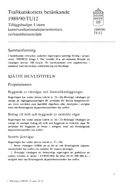 Omslaget till bet. 1989/90:TU12