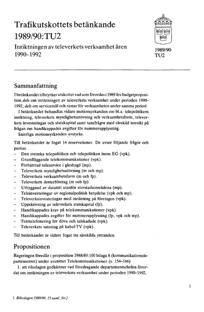 Omslaget till bet. 1989/90:TU2