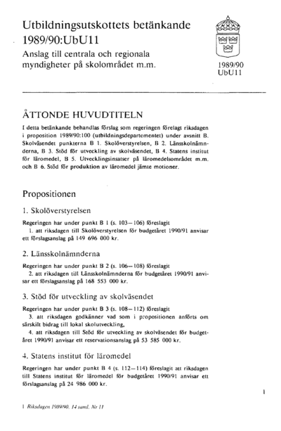 Omslaget till bet. 1989/90:UbU11