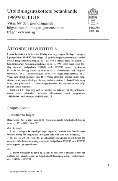 Omslaget till bet. 1989/90:UbU18