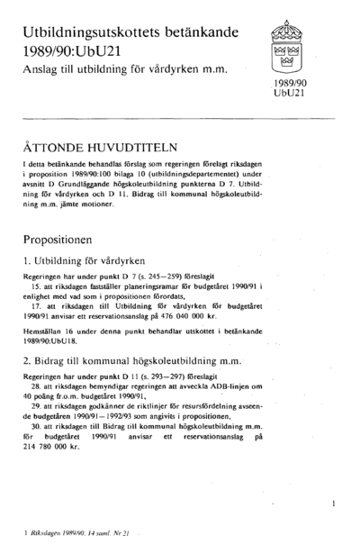 Omslaget till bet. 1989/90:UbU21