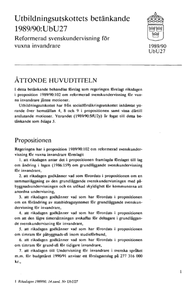 Omslaget till bet. 1989/90:UbU27