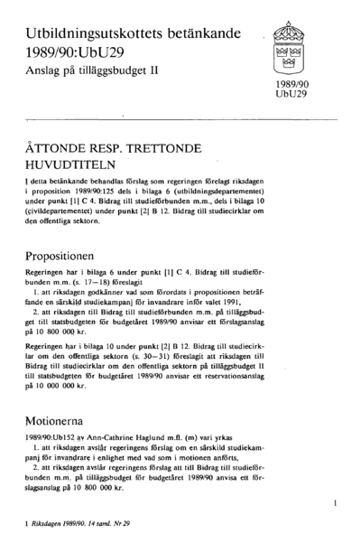 Omslaget till bet. 1989/90:UbU29