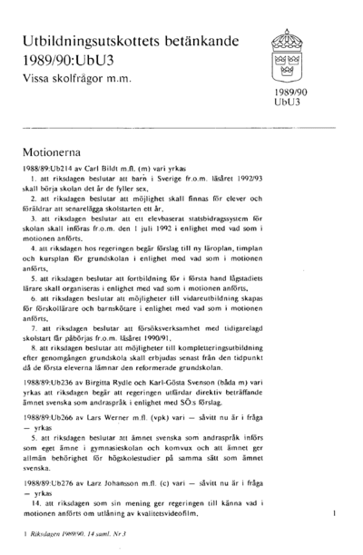 Omslaget till bet. 1989/90:UbU3