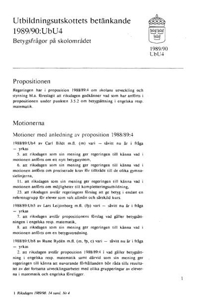 Omslaget till bet. 1989/90:UbU4