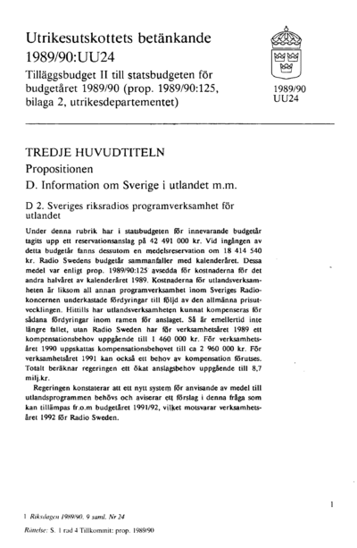 Omslaget till bet. 1989/90:UU24