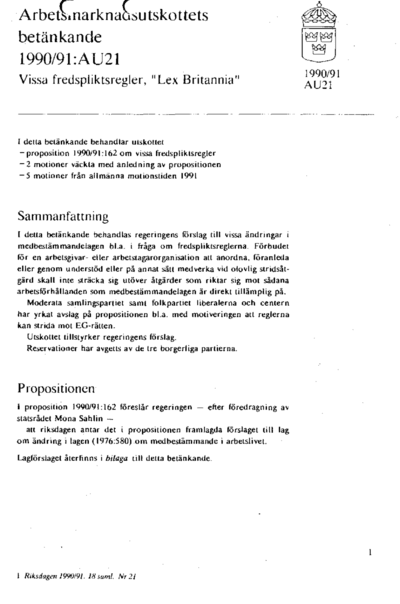 Omslaget till bet. 1990/91:AU21