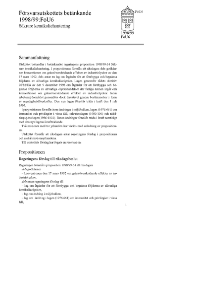 Omslaget till bet. 1998/99:FöU6
