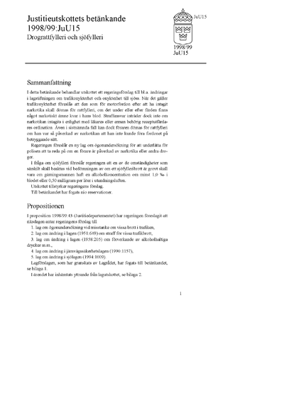 Omslaget till bet. 1998/99:JuU15