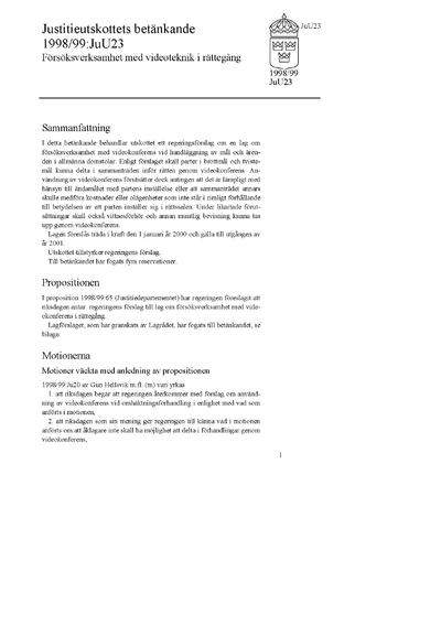 Omslaget till bet. 1998/99:JuU23