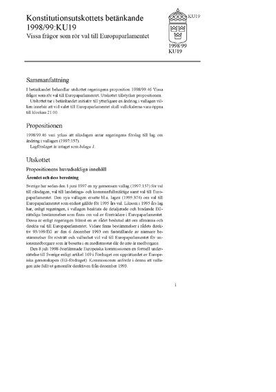 Omslaget till bet. 1998/99:KU19