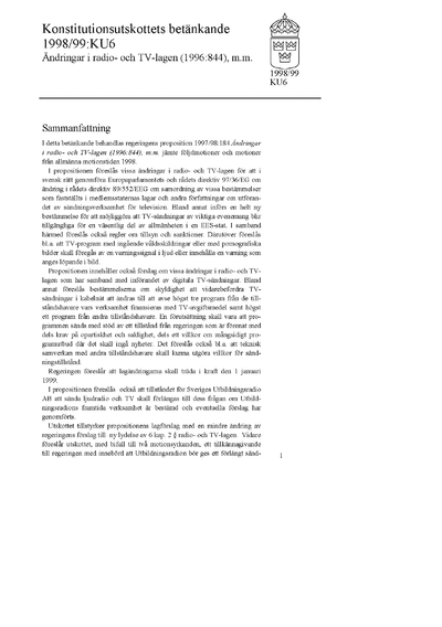 Omslaget till bet. 1998/99:KU6