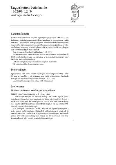 Omslaget till bet. 1998/99:LU19