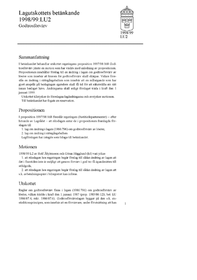 Omslaget till bet. 1998/99:LU2