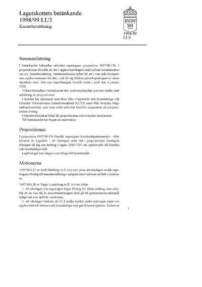 Omslaget till bet. 1998/99:LU3