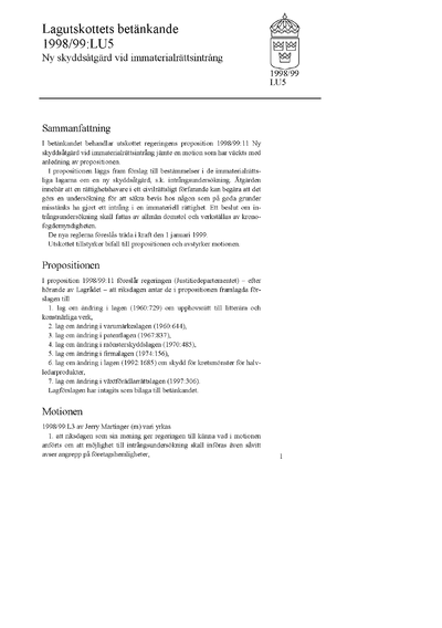 Omslaget till bet. 1998/99:LU5