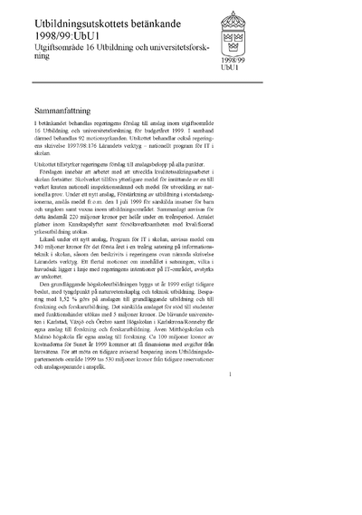 Omslaget till bet. 1998/99:UbU1