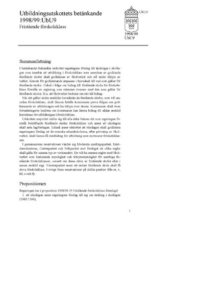 Omslaget till bet. 1998/99:UbU9