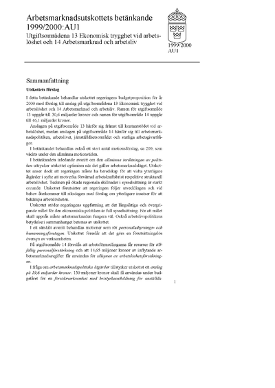 Omslaget till bet. 1999/2000:AU1