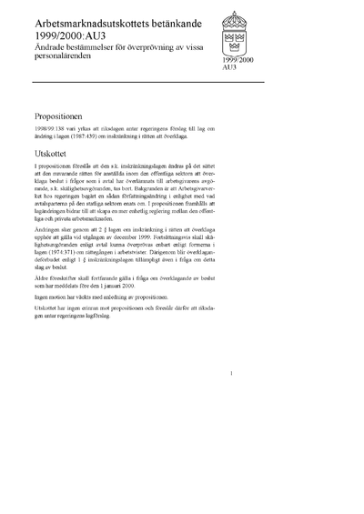 Omslaget till bet. 1999/2000:AU3