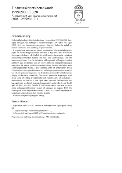 Omslaget till bet. 1999/2000:FiU28