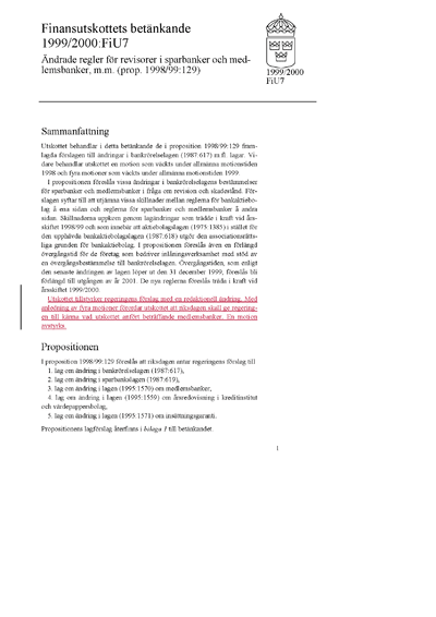 Omslaget till bet. 1999/2000:FiU7
