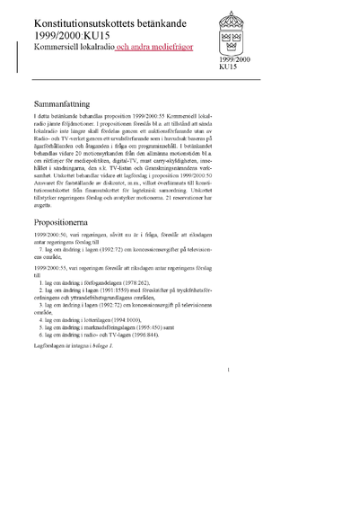 Omslaget till bet. 1999/2000:KU15