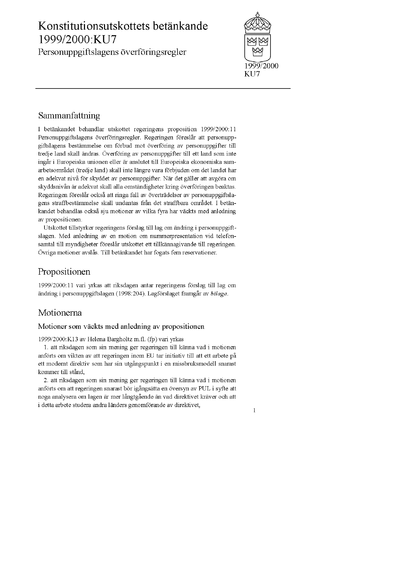 Omslaget till bet. 1999/2000:KU7