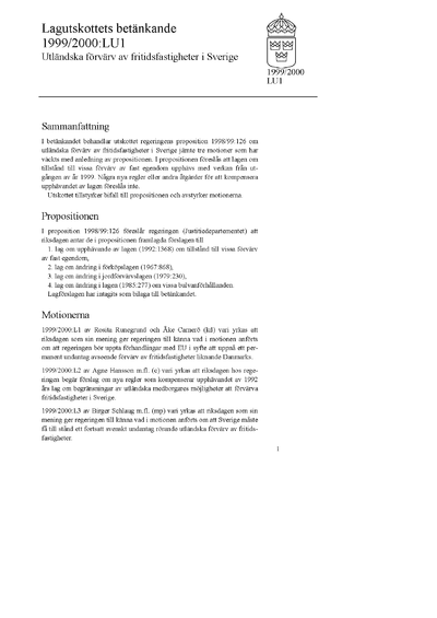 Omslaget till bet. 1999/2000:LU1