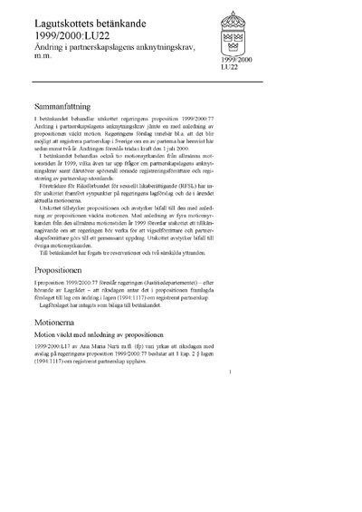 Omslaget till bet. 1999/2000:LU22