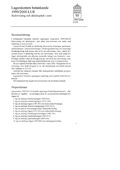 Omslaget till bet. 1999/2000:LU8