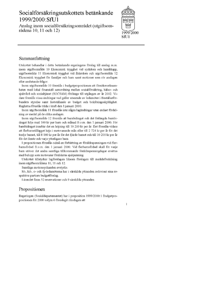 Omslaget till bet. 1999/2000:SfU1