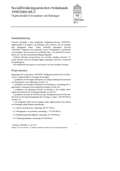 Omslaget till bet. 1999/2000:SfU2