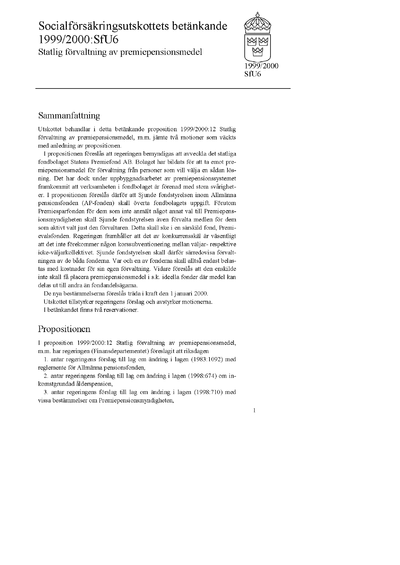 Omslaget till bet. 1999/2000:SfU6