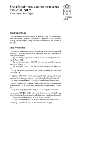 Omslaget till bet. 1999/2000:SfU7