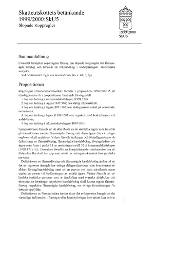 Omslaget till bet. 1999/2000:SkU5