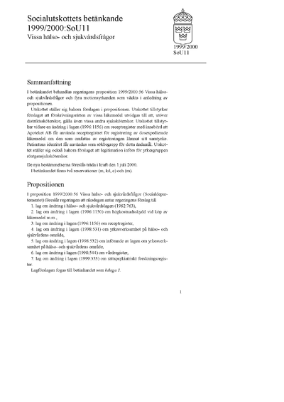 Omslaget till bet. 1999/2000:SoU11