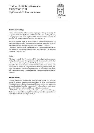 Omslaget till bet. 1999/2000:TU1