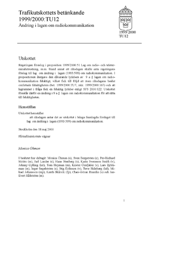 Omslaget till bet. 1999/2000:TU12