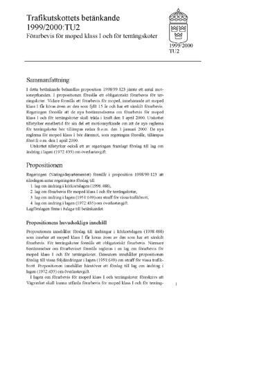 Omslaget till bet. 1999/2000:TU2