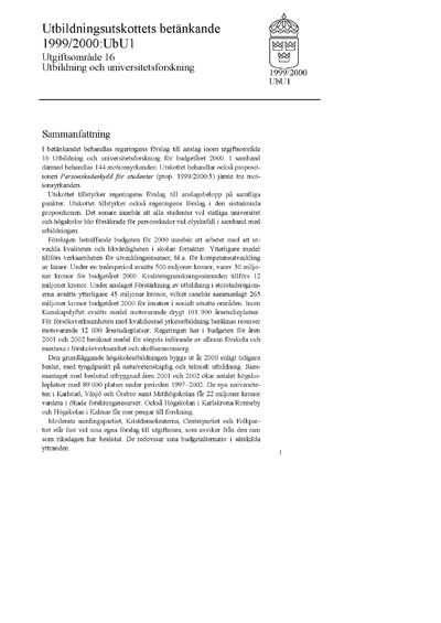Omslaget till bet. 1999/2000:UbU1