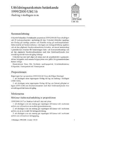 Omslaget till bet. 1999/2000:UbU16