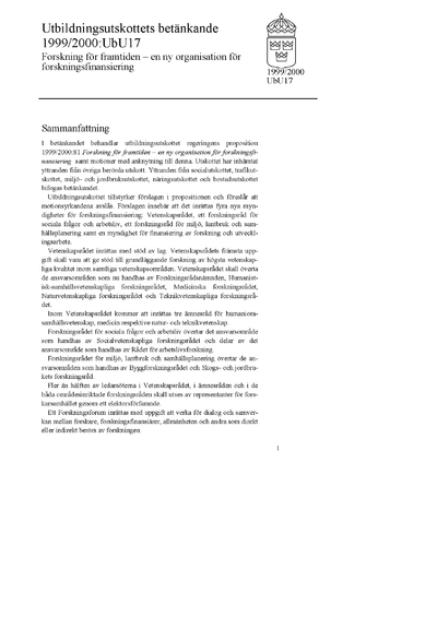 Omslaget till bet. 1999/2000:UbU17