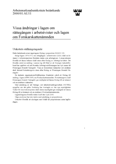 Omslaget till bet. 2000/01:AU11