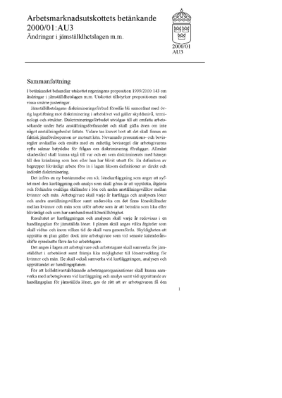 Omslaget till bet. 2000/01:AU3