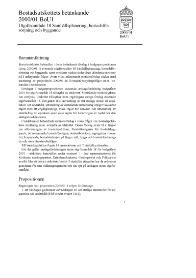 Omslaget till bet. 2000/01:BoU1