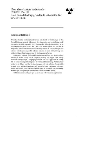 Omslaget till bet. 2000/01:BoU12