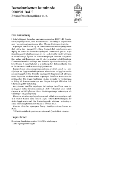 Omslaget till bet. 2000/01:BoU2